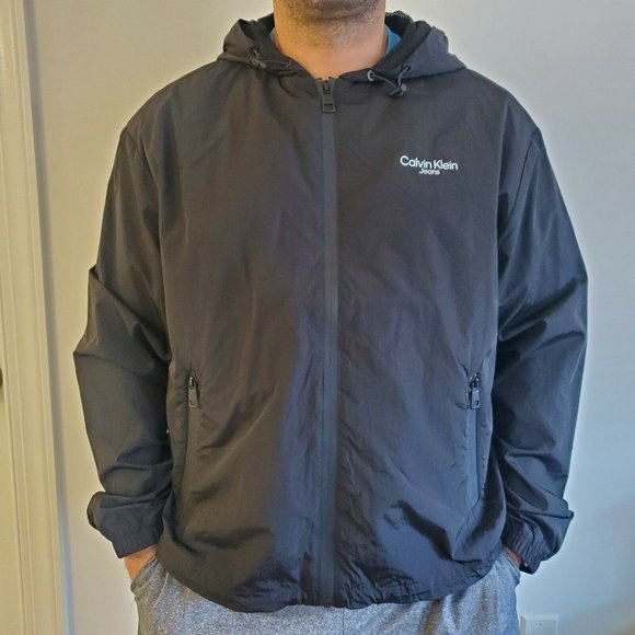 Calvin Klein Jeans Men's Full Zip Hooded Windbreaker Jacket Black 2490 0029 010 - Picture 10 of 16